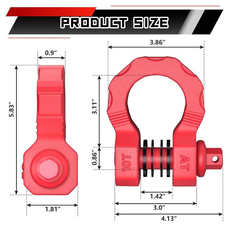 BHock Auto 3/4" D Ring Shackles, 2 Pack Heavy Duty