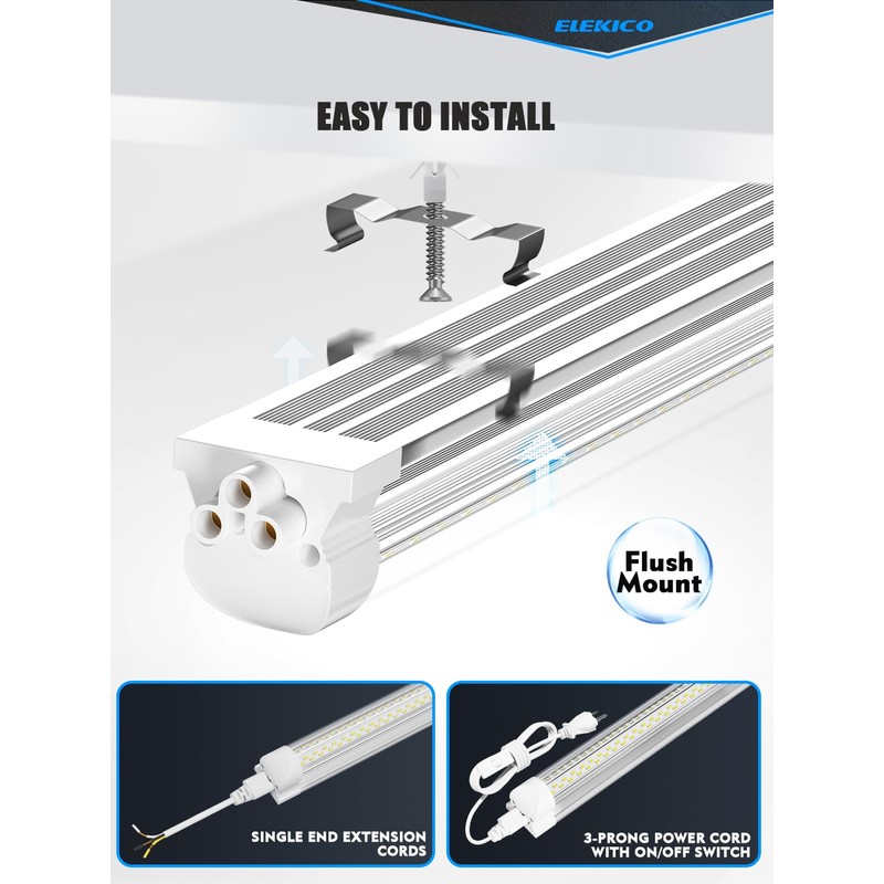 ELEKICO 6 Pack 50w 4ft Led Shop Light, Super Bright