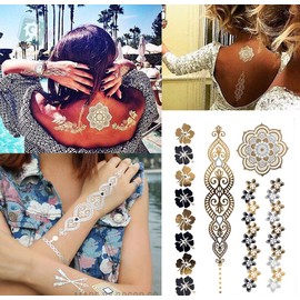 S.A.V.I 3D Temporary Tattoo Golden and Silver Metallic Sticker Sword In Rose Birds Deer Design Size 21x15cm - 1pc. (120), Gold, 4 g