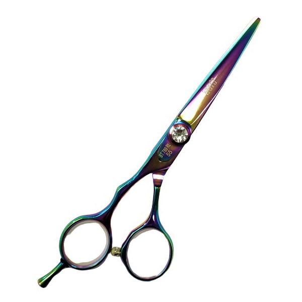 MITSUKO COBALT Hair Styling Professional Razor Edge Shears BT 789 Series. (5.5 inches(Left Handed), Rainbow Titanium Finish)