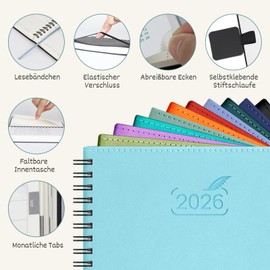 BEZEND Pocket Calendar 2026 Small Ring Binder 15.5 x 9 cm Calendar 2026 Book Calendar 1 Week 2 Pages with 80 g/m² Paper Diary 2026 Weekly Planner A6 with PU Leather Soft Cover - Black