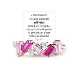 ALRNBY Pink Ring for Women Dimond Band Ring Irregular Pink Self Love Ring Pink Jewelry Gift for Women Her Size 6 to 8 (6)