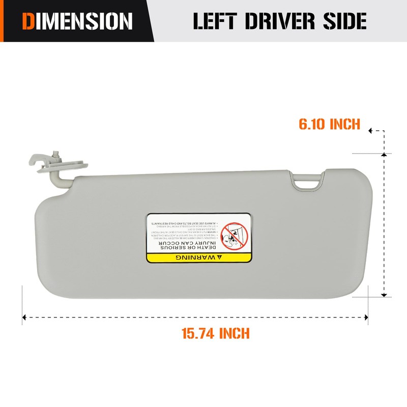 Sun Visor for 2016-2019 Hyundai Elantra, Left Driver Side Grey