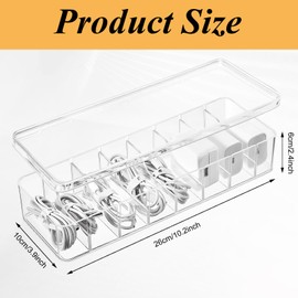 YAYODS 4 Pack Cable Organizer Box with Lid, Clear Plastic Cord Storage Organizer Box with 40 Wire Ties & Adjustment Compartments, Stackable Charger Organizer for Home Office Desk Accessories