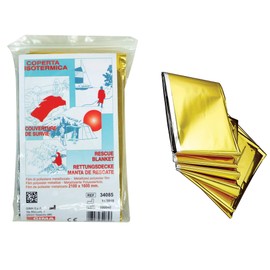 Gima - Rettungsdecke, geeignet zum Schutz vor Kälte und Hitze, das silberne Innere behält die Körperwärme, das goldene Äußere reflektiert die Sonnenstrahlen, 34085