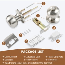 RAZCC Privacy Door Knobs, 3 Pack Satin Nickel Door Knobs with Lock, Bed and Bath Door Knob Interior Keyless Locksets, Round Door Handles Reversible for Left Right Handed Doors