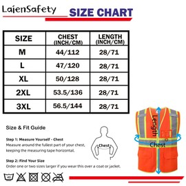 LaienSafety Reflective Safety Vest for Men Women with Multiple Pockets Class 2 High Visibility Mesh Vest Hi Vis Construction Work Vest,Meets ANSI/ISEA Standards(EK1-178-Orange-L)