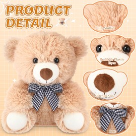 8 Pack 10 Inch Bear Stuffed Animals Bulk Cute Soft Stuffed Bear Plush Toys with Plaid Bows Small Sleeping and Playing Toys for Kids Girls Boys Back to School Birthday Wedding Baby Shower Party Favors