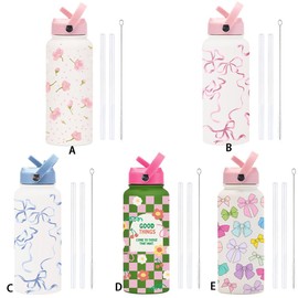 BEALIFE Water Bottle 32 Oz for Travelers Insulated Metal Bottle with Handle 32 Oz Insulated Water Bottle with Straw, D, 1L