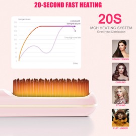 New gobrush pro 2025, Cordless Hair Straightener Brush-199 Million Negative Ions, 20S Fast Heat Up,3 Temperature Settings,4000mAh USB-C Rechargeable,Compact & Travel-Friendly with LED Display,Pink