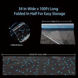 CMFYHM Clear Cellophane Wrap Roll (34" x 100’Ft) Blue Polka Dot Cellophane Roll, Transparent Cellophane Wrap Roll for Treats, Gifts, Baskets, Flowers, Birthday Party,Easter, Christmas Decorations