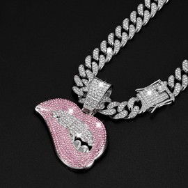 LCWLJL Hip-hop Cuban Chain, Rhinestone Pendant Necklace Jewelry For Men，Men's Fashion Jewelry，Women's Jewelry (lip-silver)