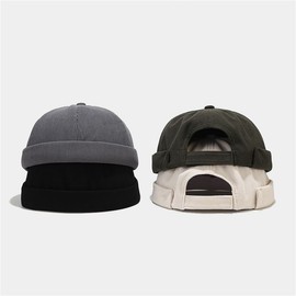 Unisex Docker Cap Hats, Soft Cotton Skullcap Beanie, Brimless Worker Sailor Cap, Adjustable Retro Rolled Cuff (UK, Alpha, One Size, Velcro-Black)