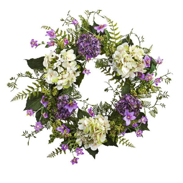 Nearly Natural 24in. Hydrangea Berry Wreaths Purple