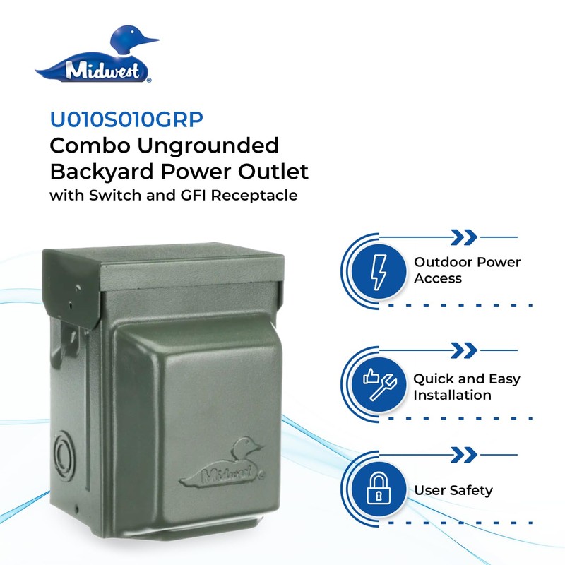 MIDWEST U010S010GRP Power Outlet with Switch • 20 Amp Backyard