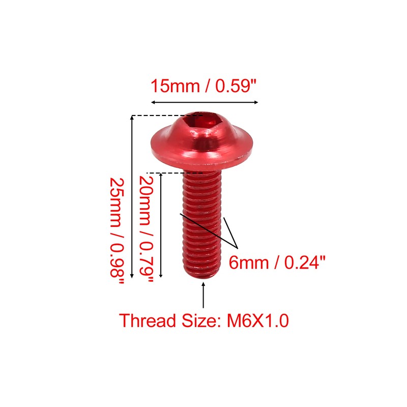 uxcell 40pcs M6 X 20mm Red Aluminum Alloy Motorcycle Hex