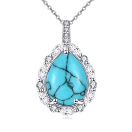 YAFEINI Turquoise Necklace for Women 925 Sterling Silver Cubic Zirconia Pendant Teardrop Turquoise Jewellery Gift for Girls