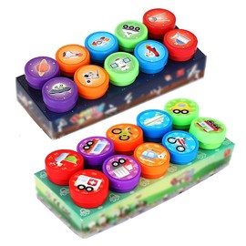 QOCUILC Pack of 20 Children's Stamps, Universe and Vehicle Pattern, Cute Toy Stamps for Children, Party Favour, Birthday Gift, Self-Inking Stamp for Children, multicoloured