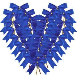 MIKEMENG 50pcs 3-1/2" Double Face Satin Ribbon Bows with Twist Ties for Crafts Blue Bows for Independence Day Christmas Packing Wrapping Holiday Decoration (3.5"-Blue)