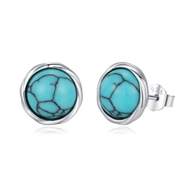 Dreamboat Turquoise Earrings for Women Sterling Silver Circle Turquoise Stud Earrings Turquoise Rope Texture Earrings Jewelry Gifts for Women
