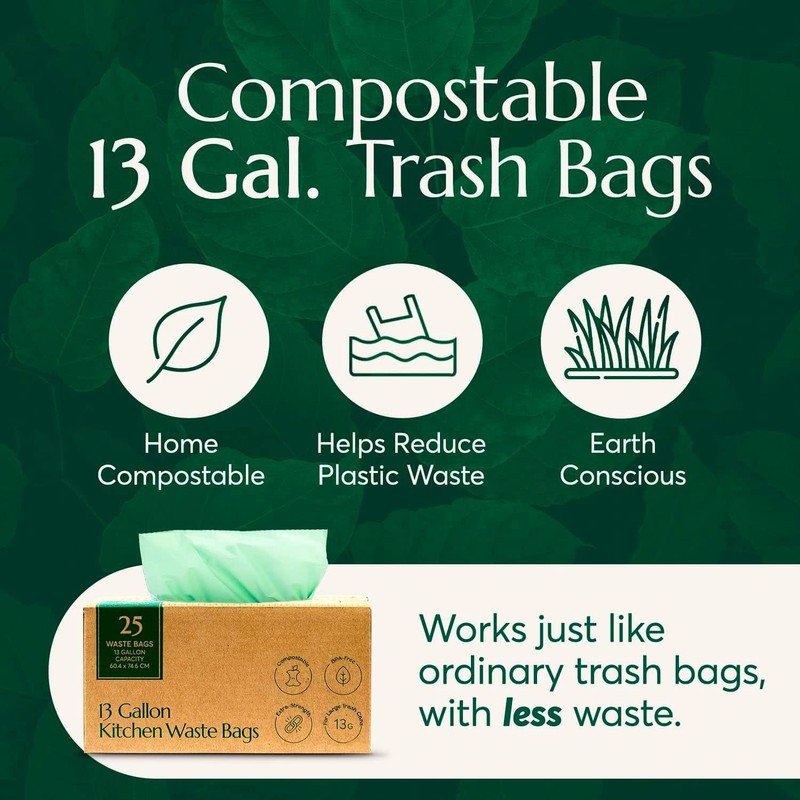 Cleanomic Compostable* 13 Gallon Trash Bags with Drawstring (3 Pack,