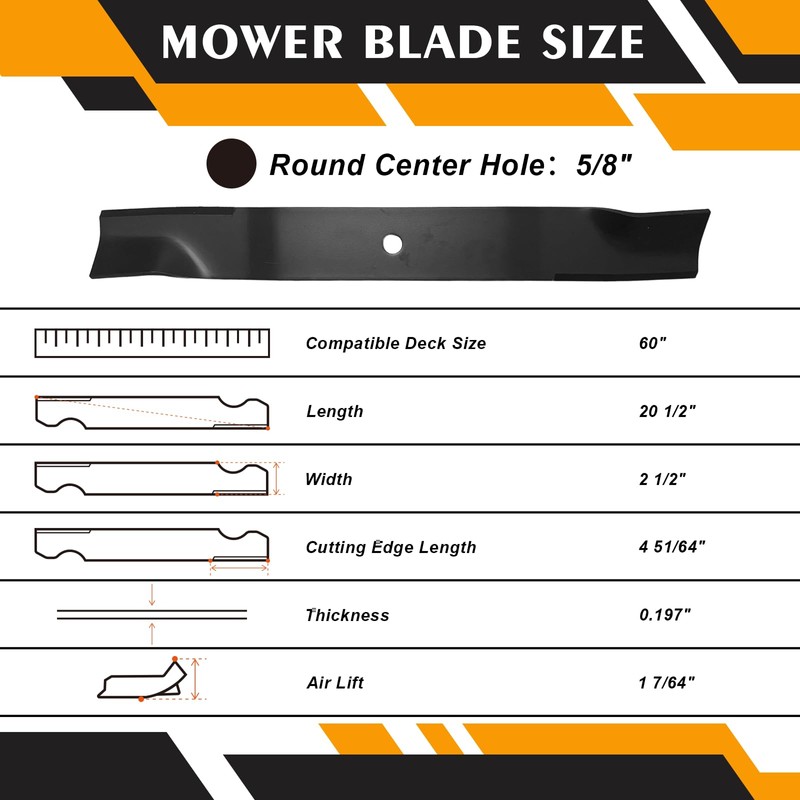 ZONEWO 09081200 High Lift Mower Blades Kit Compatible with 60"