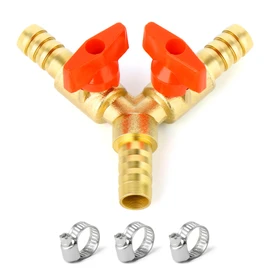 TAILONZ 1pc 3-Way Shut-off Ball Valve, 6mm Hose Barb Ball Valve, 2 Switch Brass Y Valve, 3 Hose Clamp Included