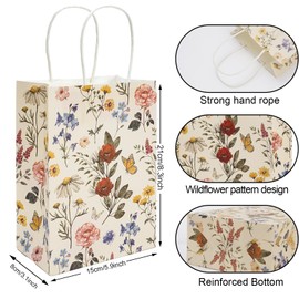 AnyDesign 24Pcs Vintage Wildfloral Paper Gift Bags Wildflower Print Treat Bags with Handles Grocery Shopping Bags Candy Goodie Bags for Baby Shower Wedding Party Supplies