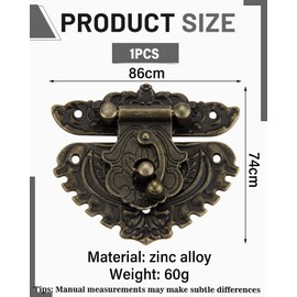 WUNZILO Antique Embossing Latch Hasp Lock Wooden Case Hasp Latch Small Box Hardware Engraved Designs Hinges Latch with Screws for Wood Drawer Jewellery Box Case Cabinet (XL)