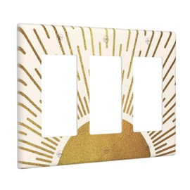HIZUWKY Mid Century Boho Sunrise Gold Sun 3 Gang Triple Rocker Light Switch Cover Abstract Bohemian Wall Plate Decorative Socket Electrical Outlets Faceplate for Bathroom Living Room