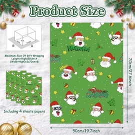 Funny Christmas Wrapping Paper Naughty Santa Claus Singing Crying Dream of Money Laughing Print, Merry Christmas Green Wrapping Paper 4 Sheets Folded Gift Wrap For Men & Women Christmas Anniversary Ho