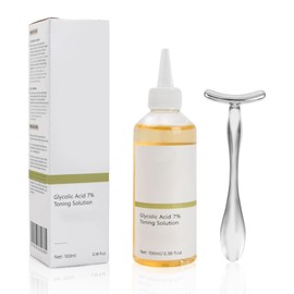 Glycolic Acid 7% Toning Solution Toner Skincare Glykolsäure Resurfacing Solution Peeling Toner Lösung Glykolsäure Peeling Feuchtigkeitsspendendes Hautpflegeserum mit Massagegerät für Gesicht, 100ml