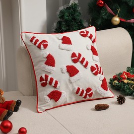 Tokusyou Christmas Cushion Cover Pack of 2 Plush Embroidery Christmas Cushion Cover Winter Cushion Covers Decorative Fluffy Linen Cloth Sofa Cushion Decorative Cushion Covers Decoration for Living
