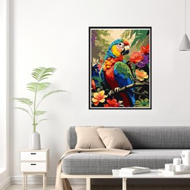HEIBAGO Paint by Numbers Kit for Adults 12"x16" Framed Canvas&Wooden Easel, DIY Acrylic Paint by Numbers Kits for Adults Beginner, Forest Parrot Drawing Arts and Crafts for Home Wall Decor