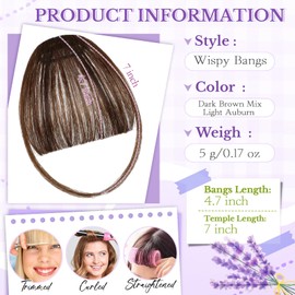 Leterly Clip in Bangs,Bangs Hair Clip for Women Wispy Bangs Fringe with Temples Hairpieces Fake Bangs Hair Extensions for Daily Wear Dark Brown Mix Light Auburn