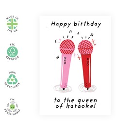 CENTRAL 23 Birthday Card for Karaoke Queen - Fun and Musical Theme with Microphones and Notes - For Her, Friends, Bestie, BFF, Sister, Auntie, Mom, Singing Enthusiasts -Comes with Fun Stickers