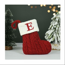 HIENAJ Christmas Stockings with Initials, 7.1 Inches Small Embroidered Letter Knit Red White Christmas Stocking for Family Holiday Decorations and Xmas Tree Fireplace (E)