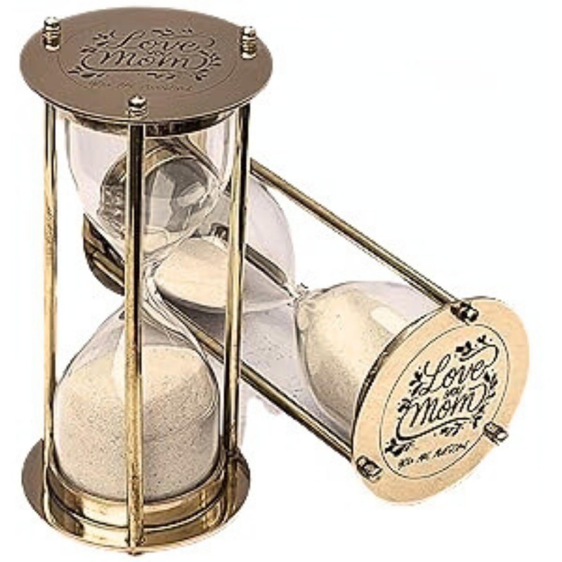 Brass Hourglass 5.5 Inch with White Sand – Engraved Love