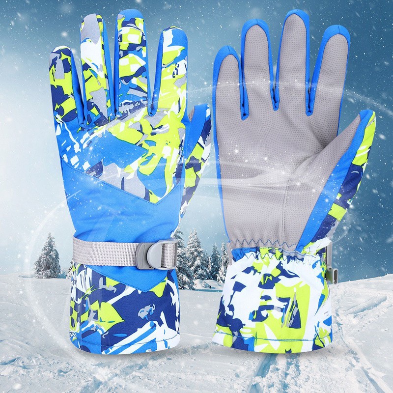 Winter Outdoor Ski Waterproof Wind Ventilation Thickened Warm Gloves(Blue XL)