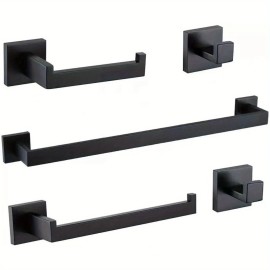 Unbranded Bathroom Towel Bar Set Black 5-Pieces Bathroom Hardware Set 304 Stainless Steel