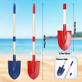 CIEOVO 2 Pcs Beach Shovels for Kids with Hardwood Handle, Blue Red Detachable Garden Beach Shovel Beach Play Tool for Digging Sand Beach Play Kids Adults Gifts