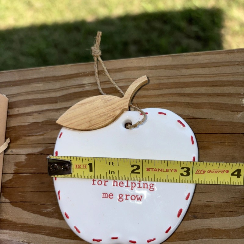 Mud Pie Teacher Apple Ceramic Ornament New In Box