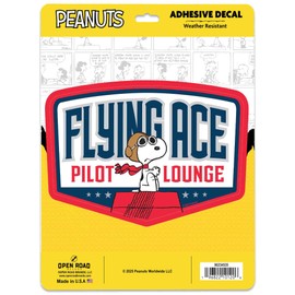 Peanuts Snoopy Flying Ace Pilot Lounge Adhesive Vinyl Decal – Fun Snoopy Sticker for Travel Gear, Suitcase, or Car