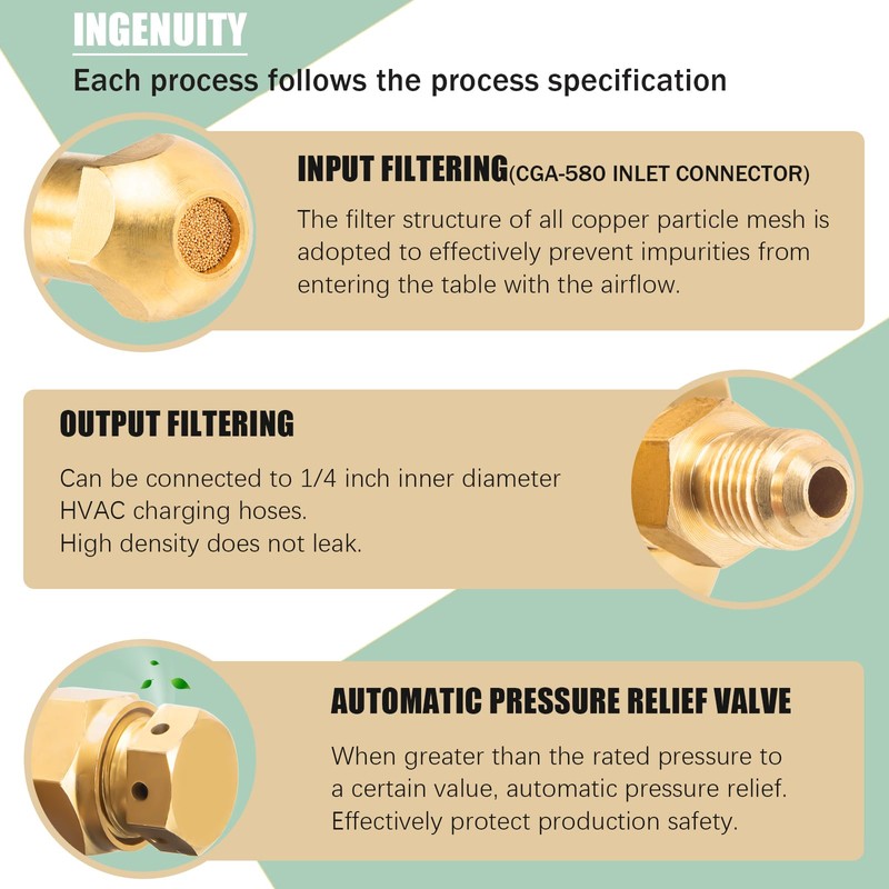 KAKO HVAC Nitrogen Regulator with 60" Hose, 0-600PSI, 1/4" Outlet,