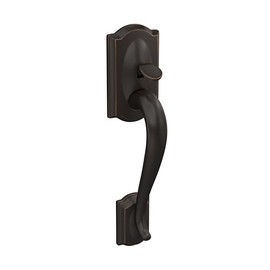 Schlage FE285 CAM 716 GEO Camelot Front Entry Handleset with Georgian Knob, Lower Half Grip, Aged Bronze
