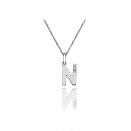Hot Diamonds Round Diamond and Micro Letter N 925 Sterling Silver Pendant with 46 cm Curb Chain