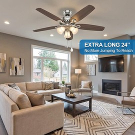 Ceiling Fan Pull Chain Extender, 24-inch Extra Long with Decorative Frosted Glass Bulb and Fan Cord, Fit All Standard 3mm Diameter Ceiling Fans and Light Fixtures Factory Pull