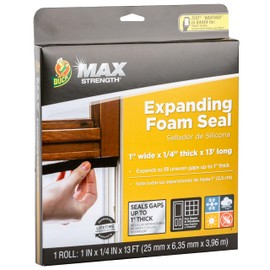 Duck Max Strength Expanding Foam Seal for Doors and Windows, 1 in. x .25 in. x 13 ft., Expands to Fit Uneven Gaps up to 1 Inch Thick, Cut to Size, Black, 1-Roll
