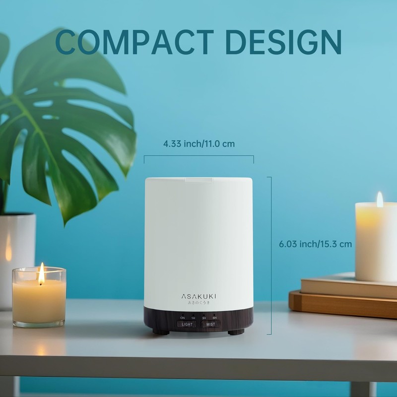 ASAKUKI 300ML Essential Oil Diffuser, Quiet 5-in-1 Premium Humidifier, Home