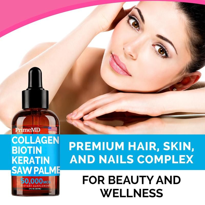 PrimeMD Liquid Collagen Biotin Keratin Saw Palmetto Supplement Drop -